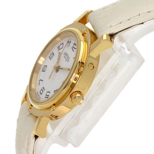 HERMES Watches Quartz CL4.285 K18YG, leather gold Clipper white dial Women Used Authentic