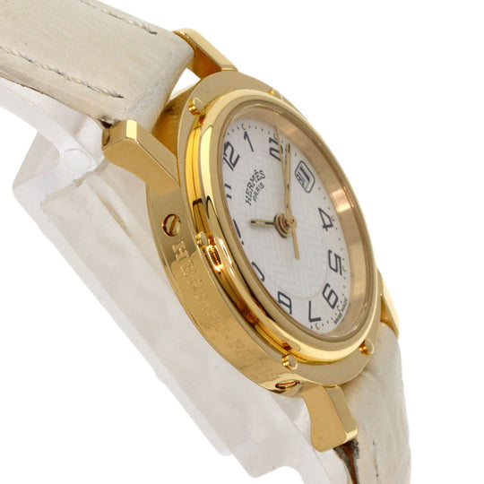 HERMES Watches Quartz CL4.285 K18YG, leather gold Clipper white dial Women Used Authentic