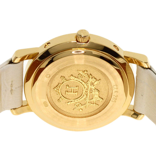 HERMES Watches Quartz CL4.285 K18YG, leather gold Clipper white dial Women Used Authentic