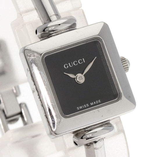 GUCCI Watches Quartz 1900L Stainless Steel , Stainless Steel Silver Square face black dial Women Used Authentic