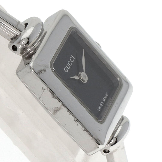 GUCCI Watches Quartz 1900L Stainless Steel , Stainless Steel Silver Square face black dial Women Used Authentic