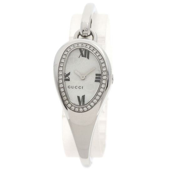 GUCCI Watches Quartz 103 Stainless Steel , Stainless Steel Silver Horsebit Bezel Diamond white dial Women Used Authentic