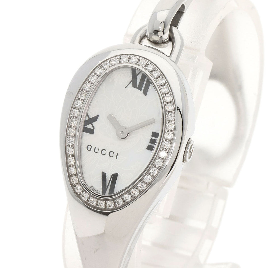 GUCCI Watches Quartz 103 Stainless Steel , Stainless Steel Silver Horsebit Bezel Diamond white dial Women Used Authentic