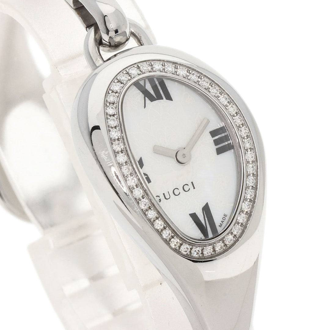 GUCCI Watches Quartz 103 Stainless Steel , Stainless Steel Silver Horsebit Bezel Diamond white dial Women Used Authentic