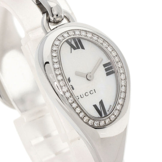 GUCCI Watches Quartz 103 Stainless Steel , Stainless Steel Silver Horsebit Bezel Diamond white dial Women Used Authentic