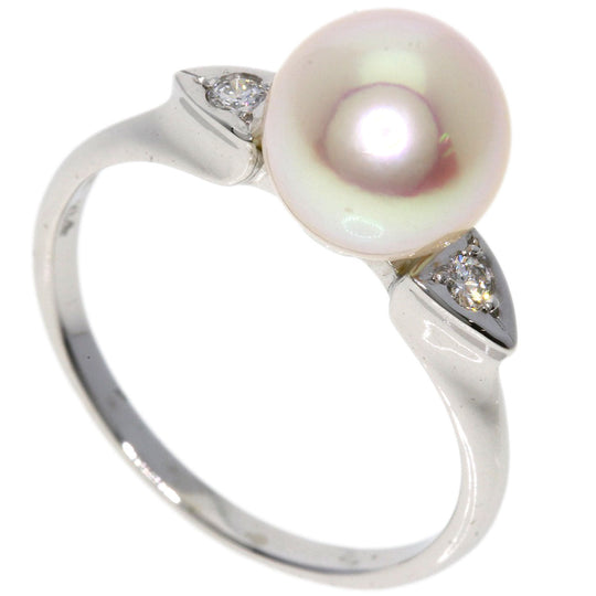 MIKIMOTO Ring K14WG Silver Akoya Pearl Diamond Women Used Authentic
