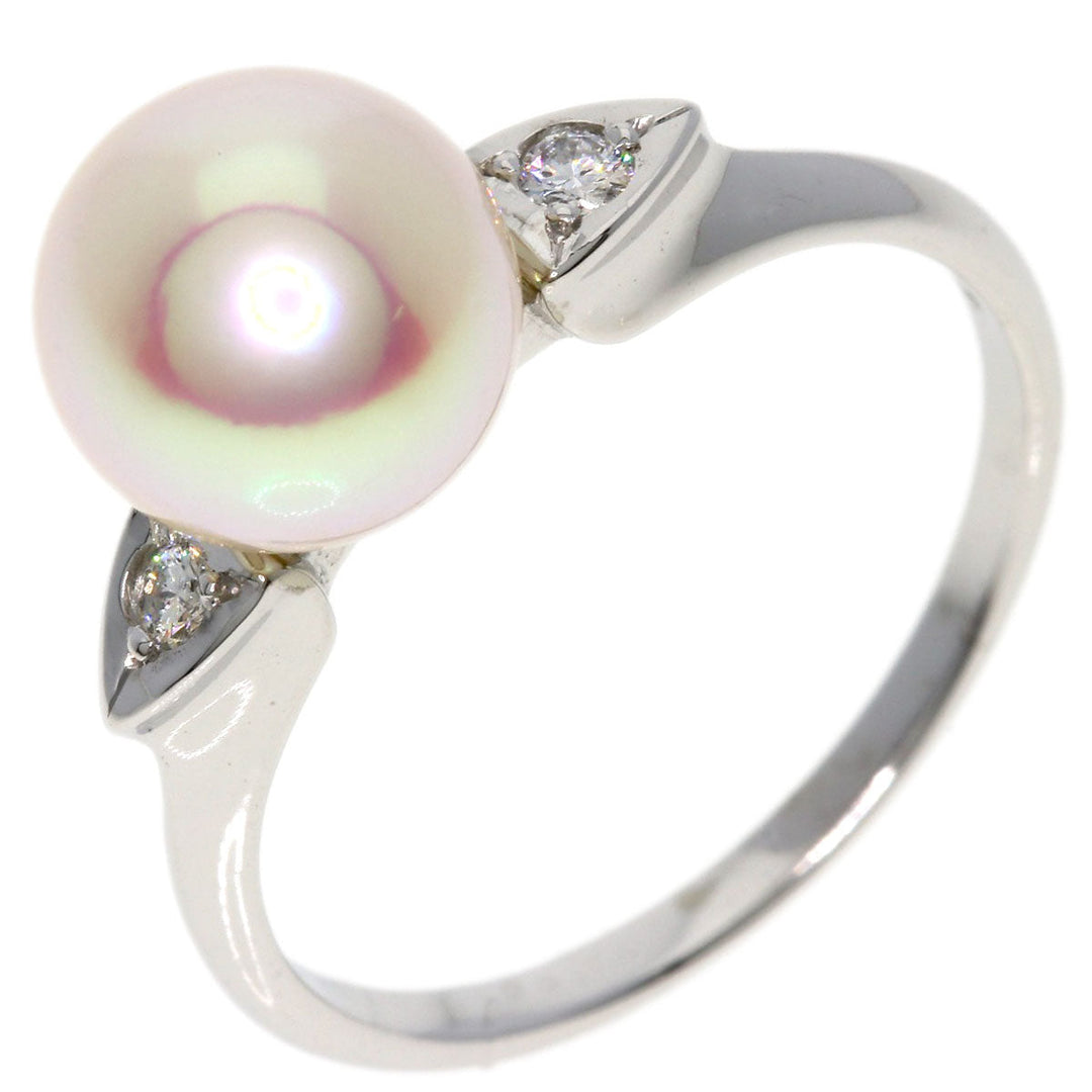 MIKIMOTO Ring K14WG Silver Akoya Pearl Diamond Women Used Authentic