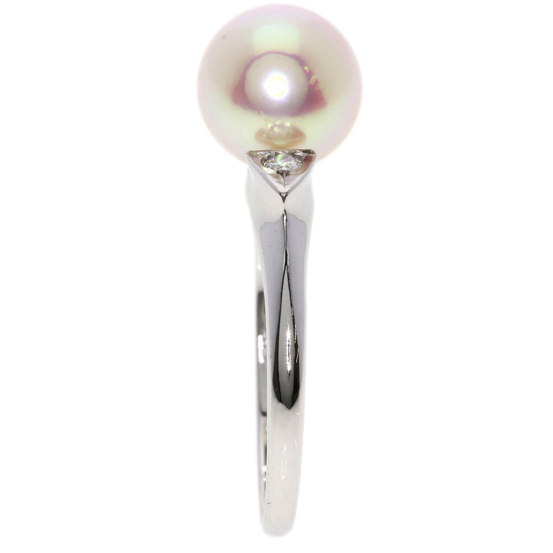 MIKIMOTO Ring K14WG Silver Akoya Pearl Diamond Women Used Authentic