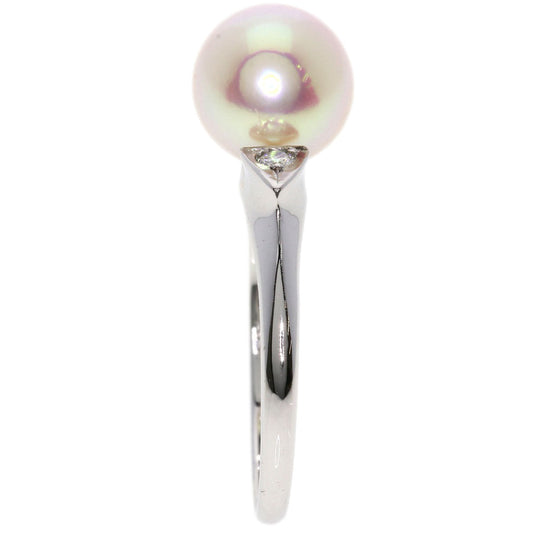 MIKIMOTO Ring K14WG Silver Akoya Pearl Diamond Women Used Authentic