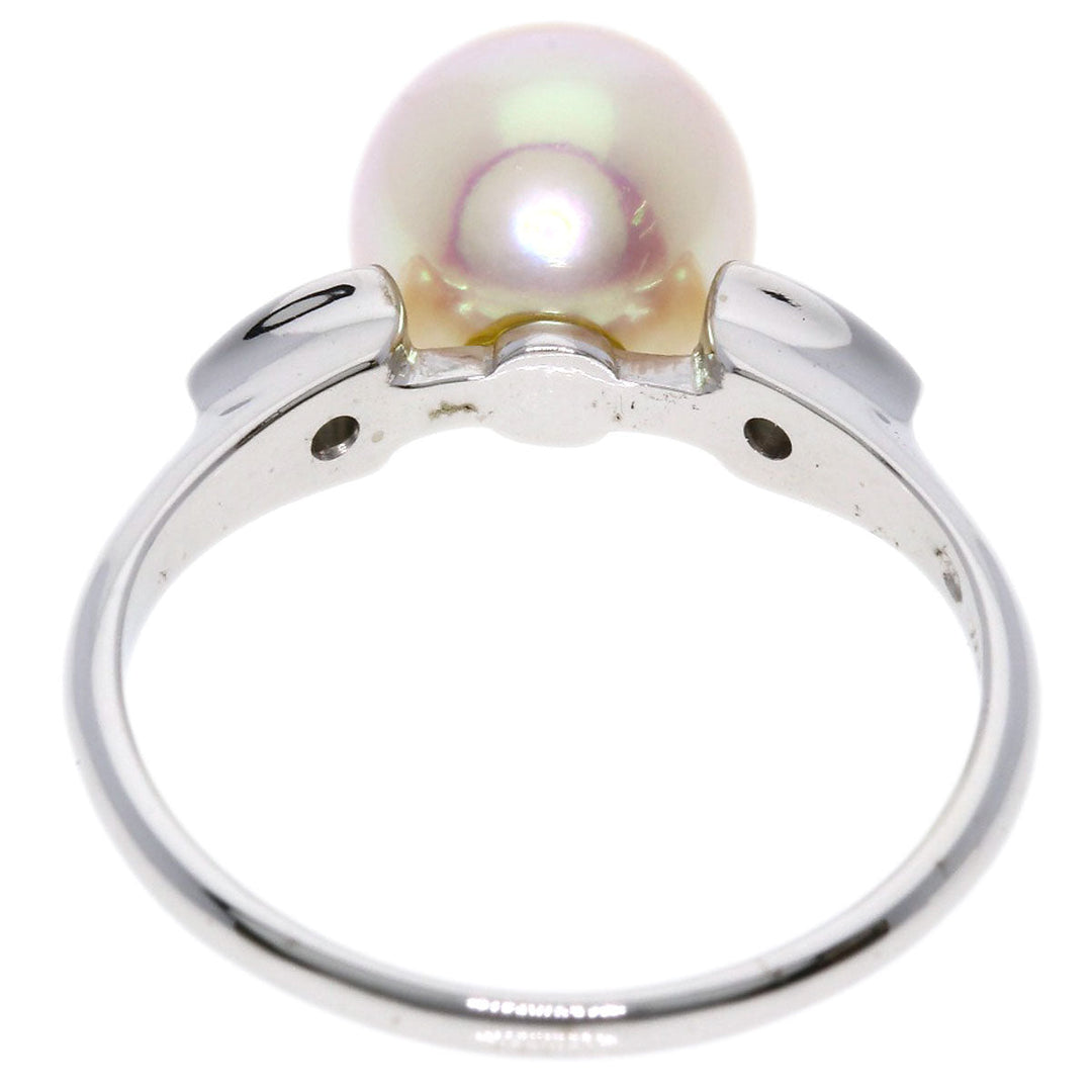 MIKIMOTO Ring K14WG Silver Akoya Pearl Diamond Women Used Authentic