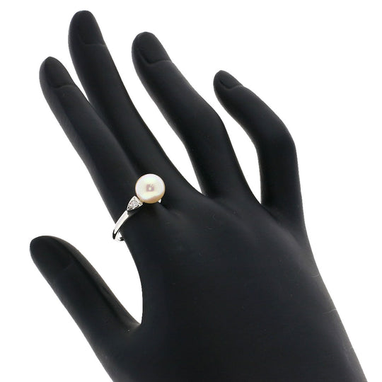 MIKIMOTO Ring K14WG Silver Akoya Pearl Diamond Women Used Authentic