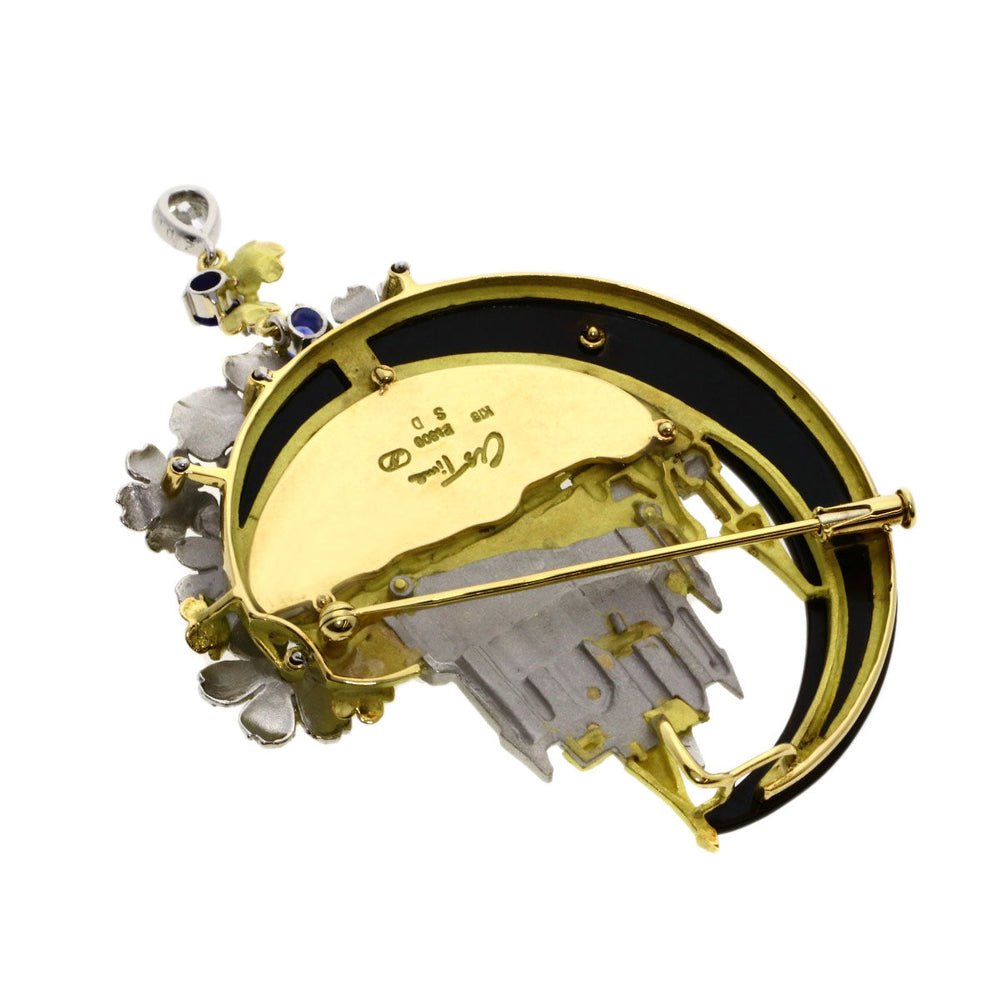 NOBUKO ISHIKAWA Brooch 18K Yellow Gold multicolor as Time Mont Saint Michel