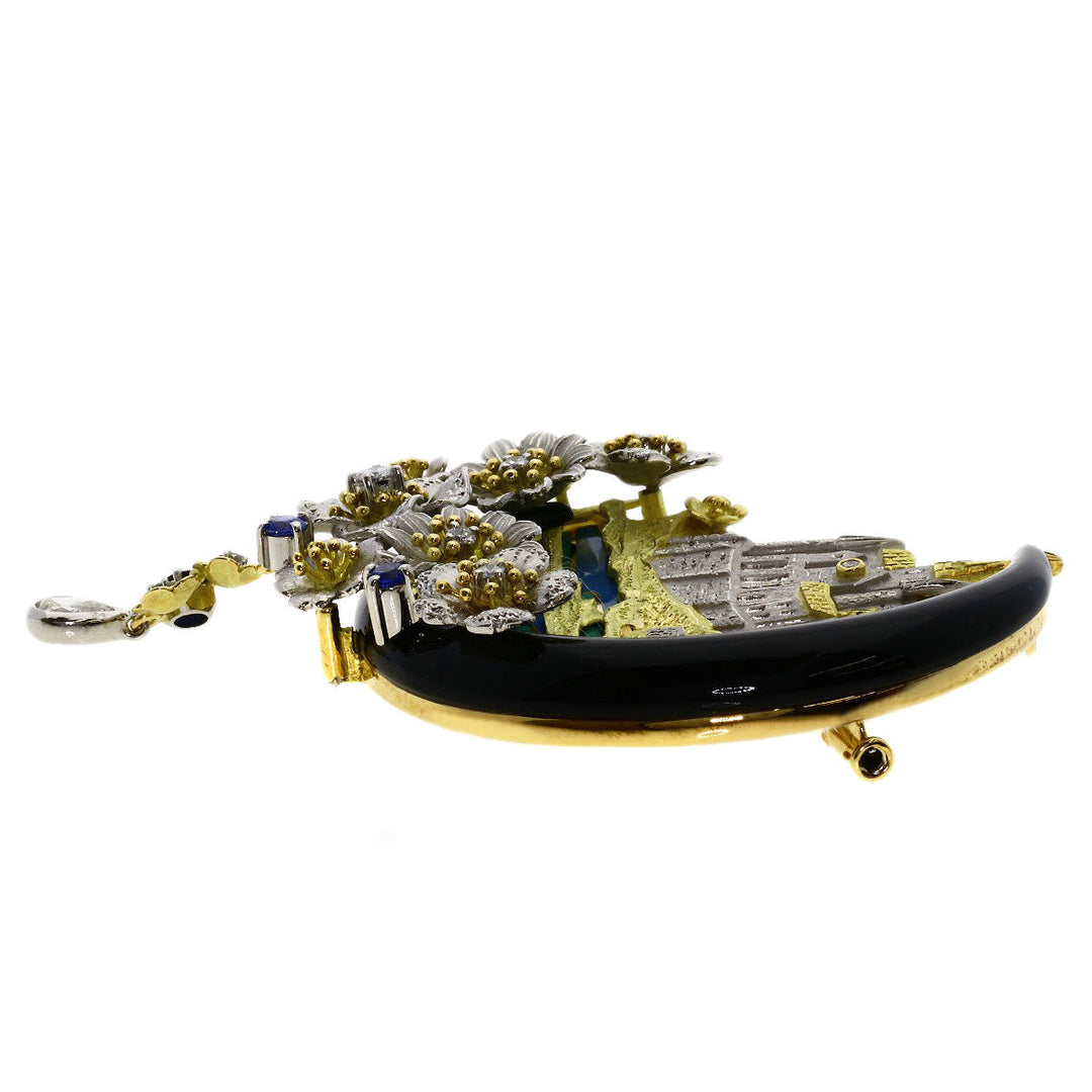 NOBUKO ISHIKAWA Brooch 18K Yellow Gold multicolor as Time Mont Saint Michel