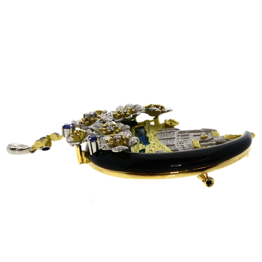 NOBUKO ISHIKAWA Brooch 18K Yellow Gold multicolor as Time Mont Saint Michel