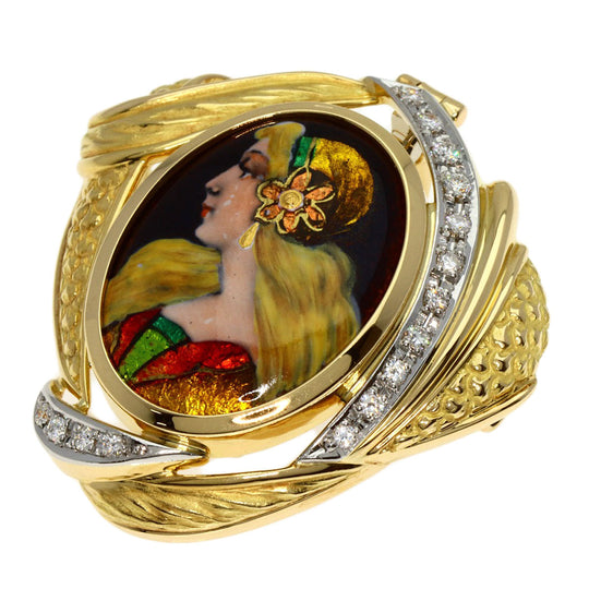 MITSUO KAJI Brooch 18K Yellow Gold gold Enamel, Cloisonne, Diamond
