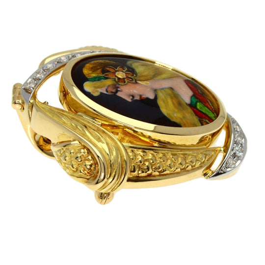 MITSUO KAJI Brooch 18K Yellow Gold gold Enamel, Cloisonne, Diamond
