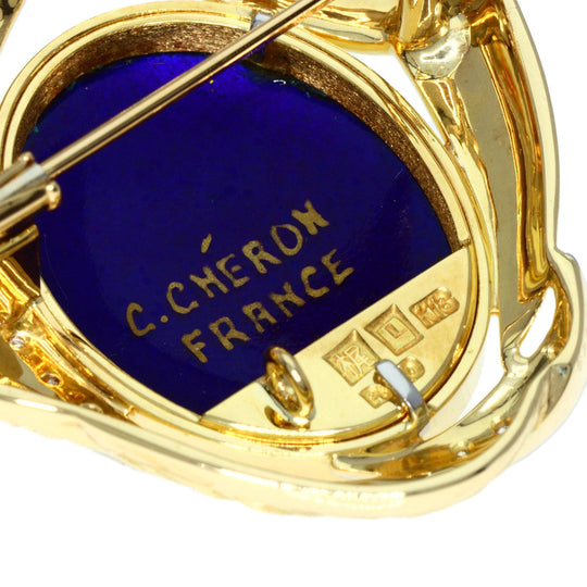 MITSUO KAJI Brooch 18K Yellow Gold gold Enamel, Cloisonne, Diamond