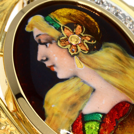 MITSUO KAJI Brooch 18K Yellow Gold gold Enamel, Cloisonne, Diamond