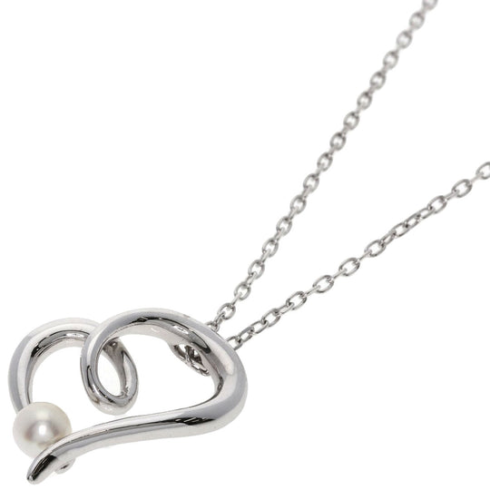 MIKIMOTO Necklace K18WG Silver Heart Pearl