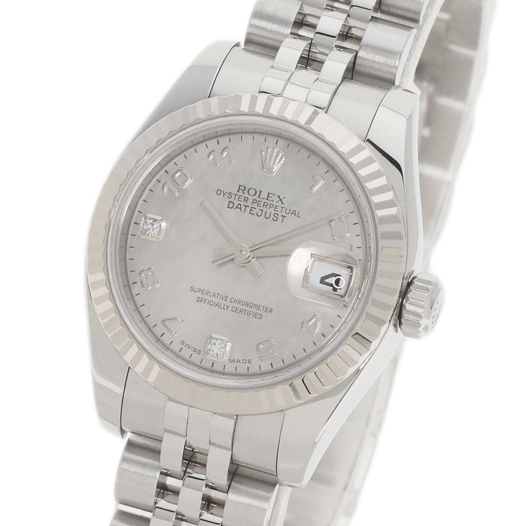ROLEX Watches Mechanical Automatic 179174DN2BR Stainless Steel , Stainless Steel , K18WG Silver Datejust 2P Diamond Goldust Dial White shell dial Women Used Authentic