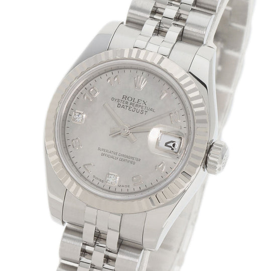 ROLEX Watches Mechanical Automatic 179174DN2BR Stainless Steel , Stainless Steel , K18WG Silver Datejust 2P Diamond Goldust Dial White shell dial Women Used Authentic