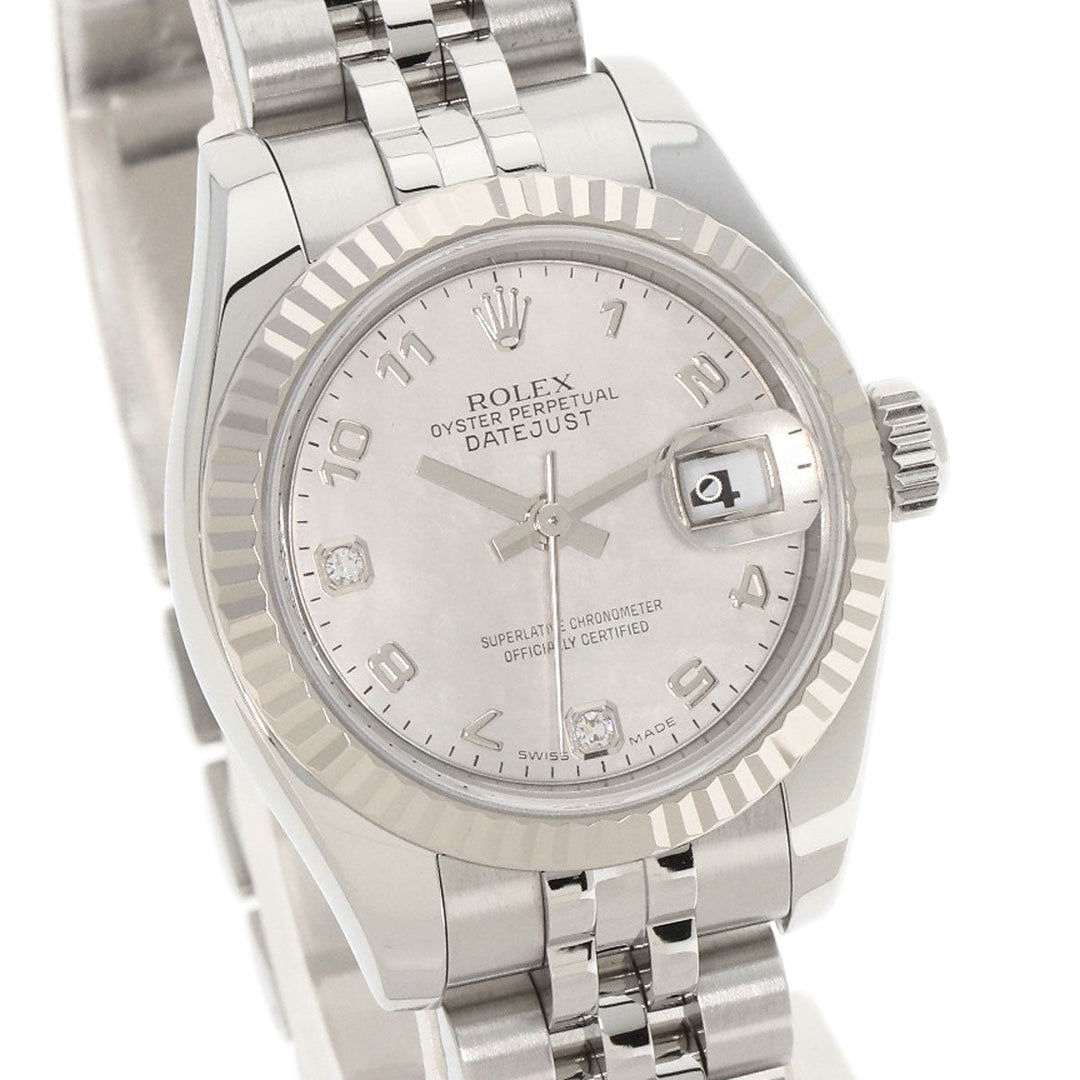 ROLEX Watches Mechanical Automatic 179174DN2BR Stainless Steel , Stainless Steel , K18WG Silver Datejust 2P Diamond Goldust Dial White shell dial Women Used Authentic