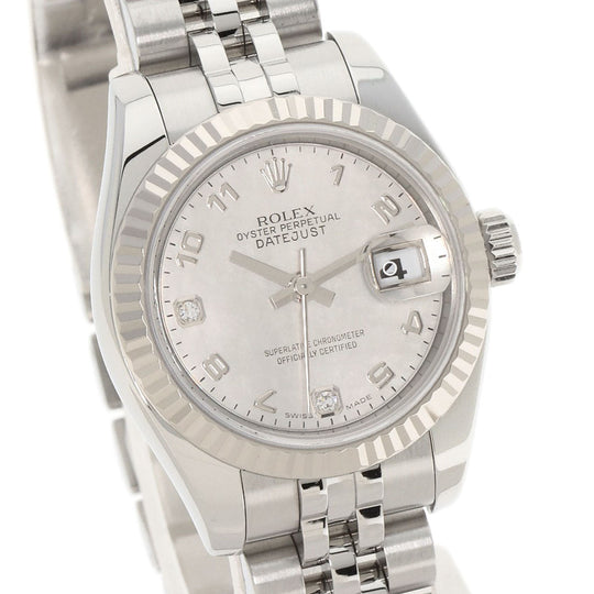 ROLEX Watches Mechanical Automatic 179174DN2BR Stainless Steel , Stainless Steel , K18WG Silver Datejust 2P Diamond Goldust Dial White shell dial Women Used Authentic