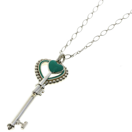 TIFFANY&Co. Necklace SV Silver Heart Key Enamel Women Used Authentic