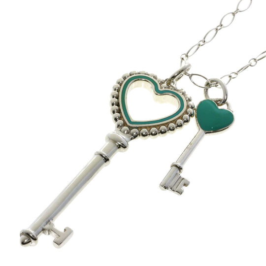 TIFFANY&Co. Necklace SV Silver Heart Key Enamel Women Used Authentic