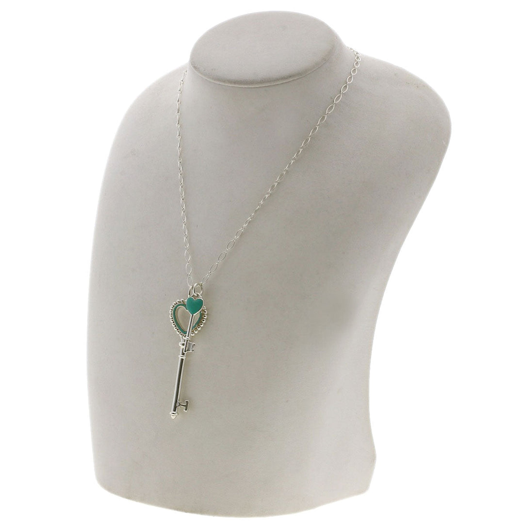 TIFFANY&Co. Necklace SV Silver Heart Key Enamel Women Used Authentic
