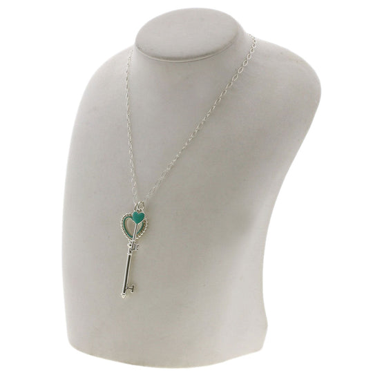 TIFFANY&Co. Necklace SV Silver Heart Key Enamel Women Used Authentic