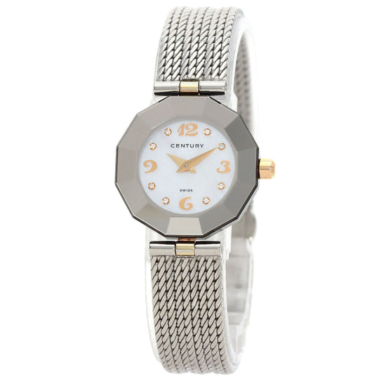 CENTURY Watches Quartz Stainless Steel , Stainless Steel Silver Plat im time White shell dial Women Used Authentic