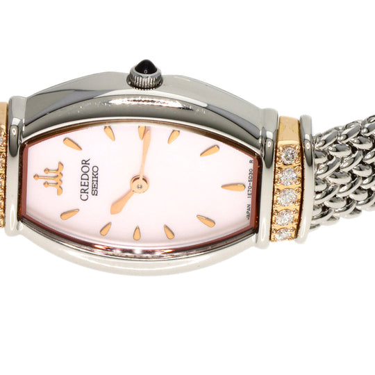 SEIKO Watches Quartz 1E70-3B90 Stainless Steel , Stainless Steel , SSxK18PG Silver CREDOR Diamond White shell dial Women Used Authentic