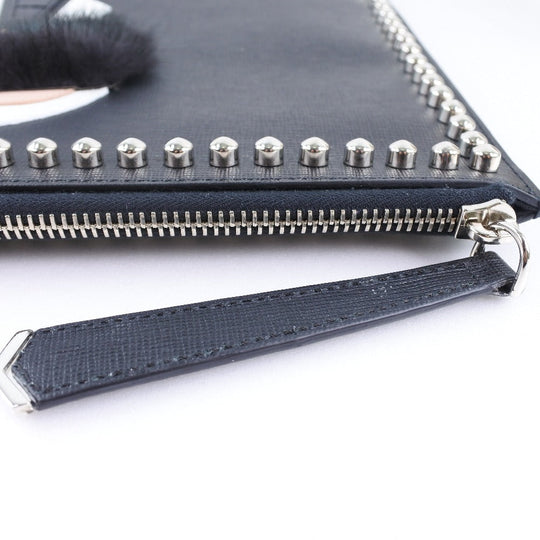 FENDI Clutch bag 8M0370 7MP F0V3X leather black Karl Lagerfeld Studs carlito flat clutch Women Used Authentic