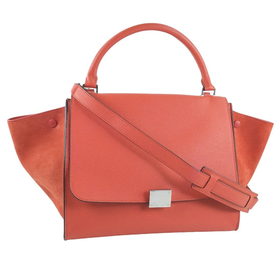 CELINE Handbag 169543 Calfskin, suede Red 2WAY bag Trapeze Women Used Authentic