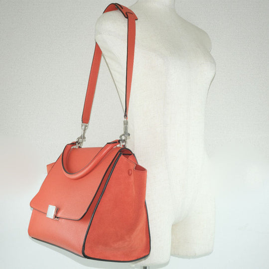 CELINE Handbag 169543 Calfskin, suede Red 2WAY bag Trapeze Women Used Authentic