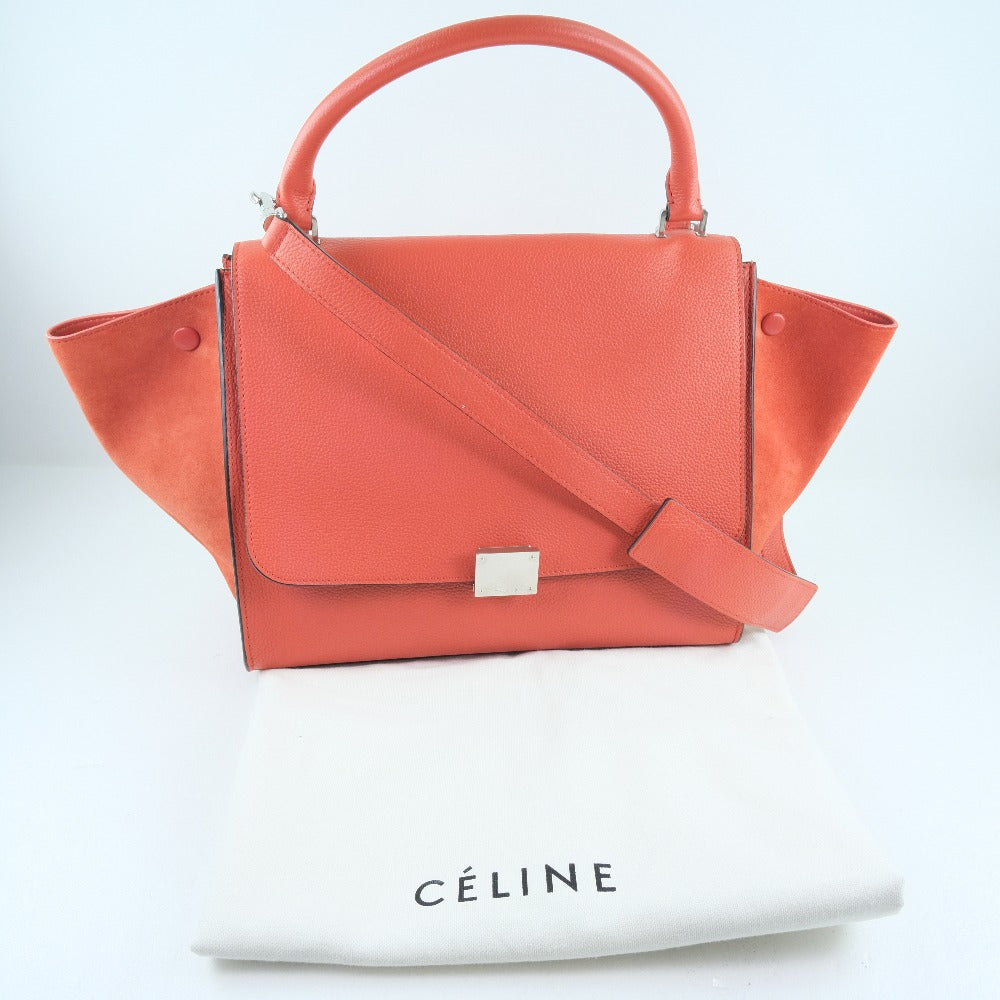 CELINE Handbag 169543 Calfskin, suede Red 2WAY bag Trapeze Women Used Authentic