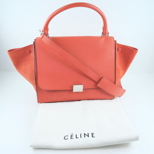 CELINE Handbag 169543 Calfskin, suede Red 2WAY bag Trapeze Women Used Authentic