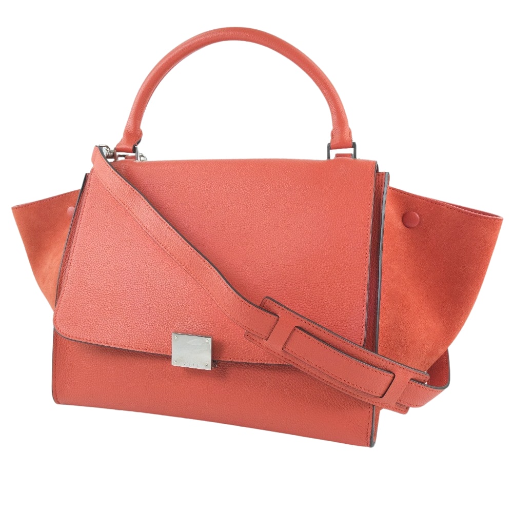 CELINE Handbag 169543 Calfskin, suede Red 2WAY bag Trapeze Women Used Authentic