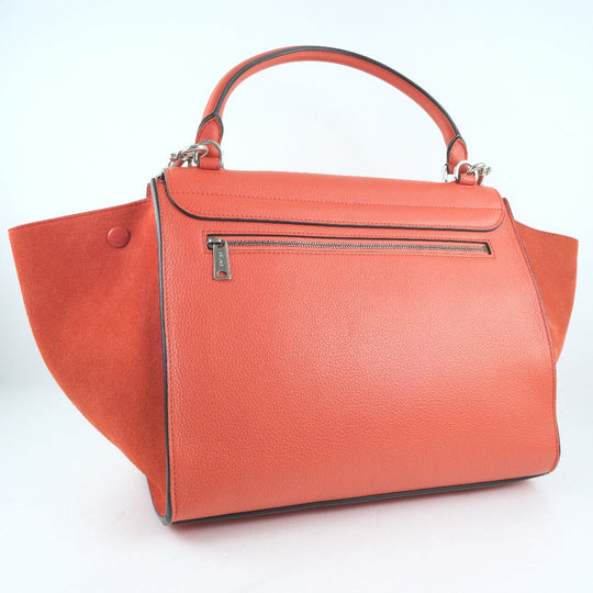 CELINE Handbag 169543 Calfskin, suede Red 2WAY bag Trapeze Women Used Authentic
