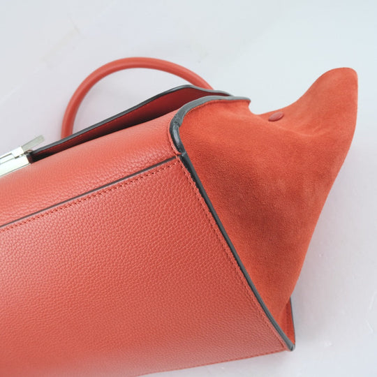 CELINE Handbag 169543 Calfskin, suede Red 2WAY bag Trapeze Women Used Authentic