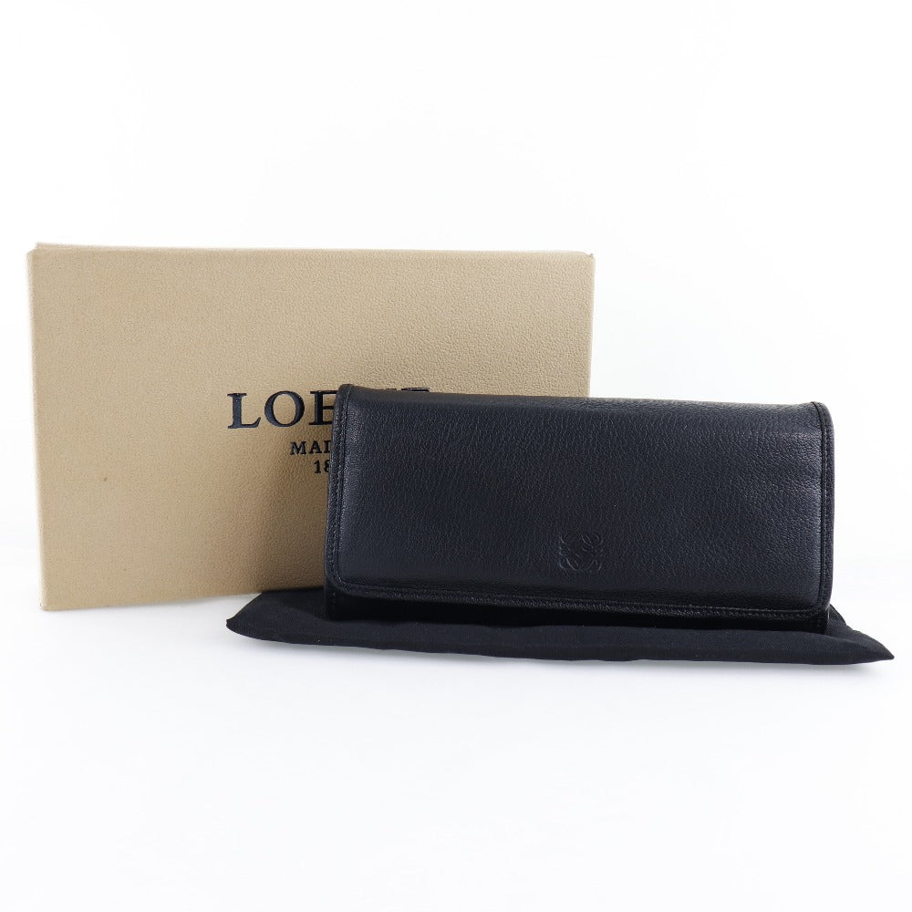 LOEWE Long Wallet Purse Calfskin black Women Used Authentic