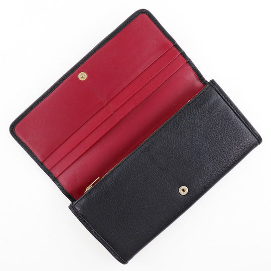LOEWE Long Wallet Purse Calfskin black Women Used Authentic