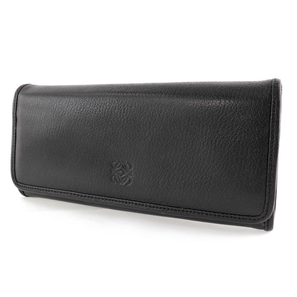 LOEWE Long Wallet Purse Calfskin black Women Used Authentic