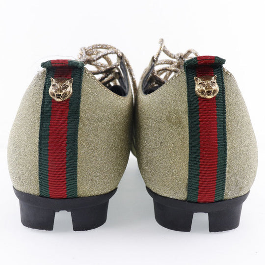 GUCCI sneakers 419548 Rubber gold Glitter Cat head Sherry line mens 7 Used Authentic