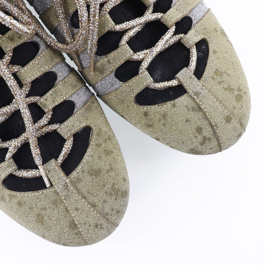 GUCCI sneakers 419548 Rubber gold Glitter Cat head Sherry line mens 7 Used Authentic