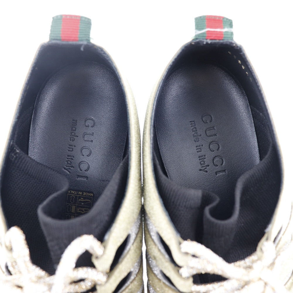 GUCCI sneakers 419548 Rubber gold Glitter Cat head Sherry line mens 7 Used Authentic