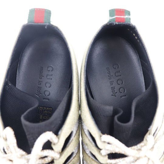 GUCCI sneakers 419548 Rubber gold Glitter Cat head Sherry line mens 7 Used Authentic