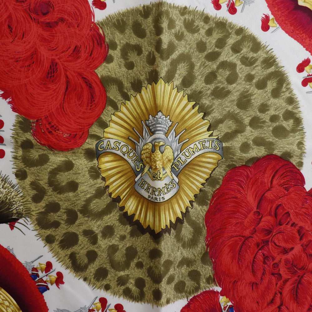 HERMES scarf silk yellow helmet and feather CASQUES et PLUMETS Carre90 Women Used Authentic