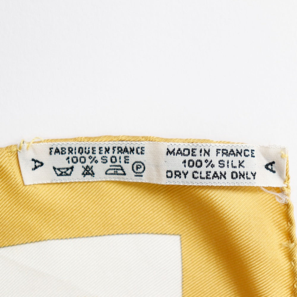 HERMES scarf silk yellow helmet and feather CASQUES et PLUMETS Carre90 Women Used Authentic